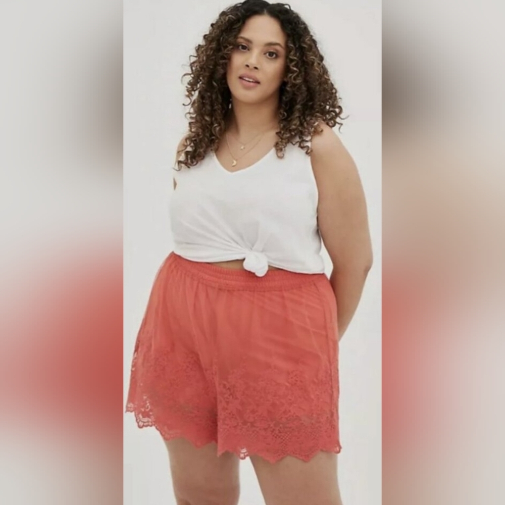 Torrid Orange High Waist Lace Overlay Shorts